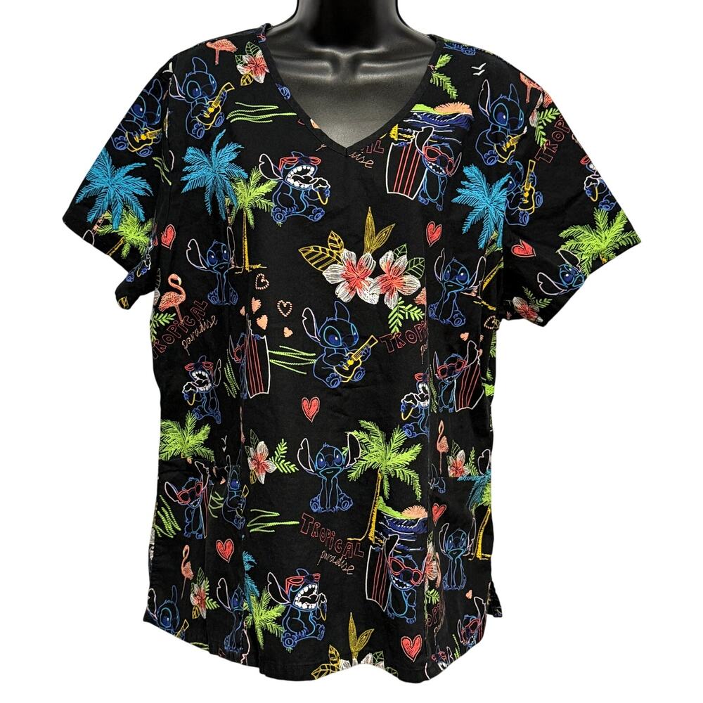Disney Lilo Stitch Scrub Top Tropical Paradise Neon Size 2XL